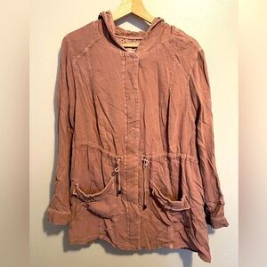 Torrid Twill Anorak Jacket Women's Pink Hooded Cotton Zip Waist Drawstring